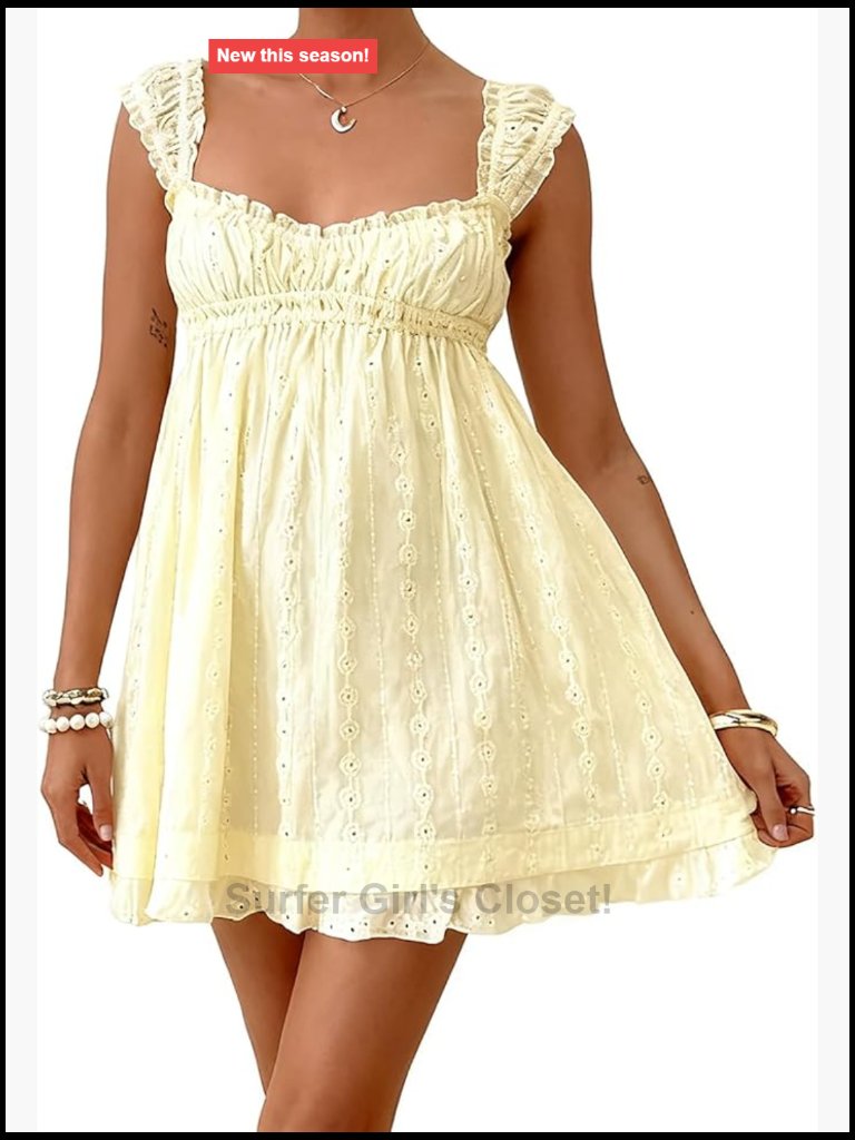 Sleeveless Babydoll Mini Dress Flutter Sleeves Square Neck Flowy Swing Y2k